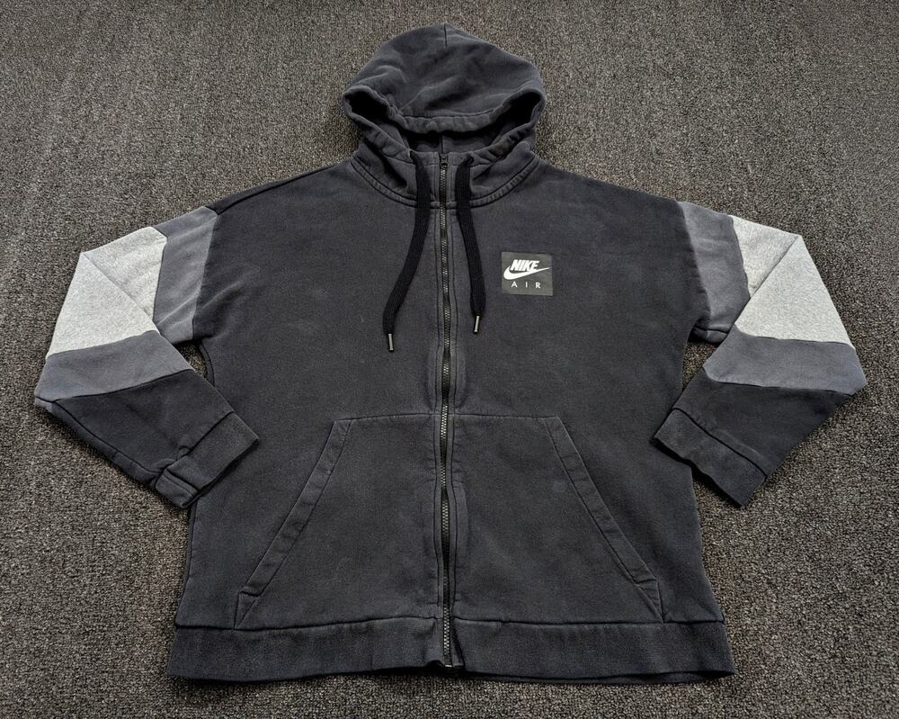 Nike Air NSW FZ FLC Full Zip Black Hoodie Sweatshirt Spell out CD9222 Size Large
